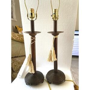 vintage 2 table lamps trammel-style design style to mid-century bamboo 
Good